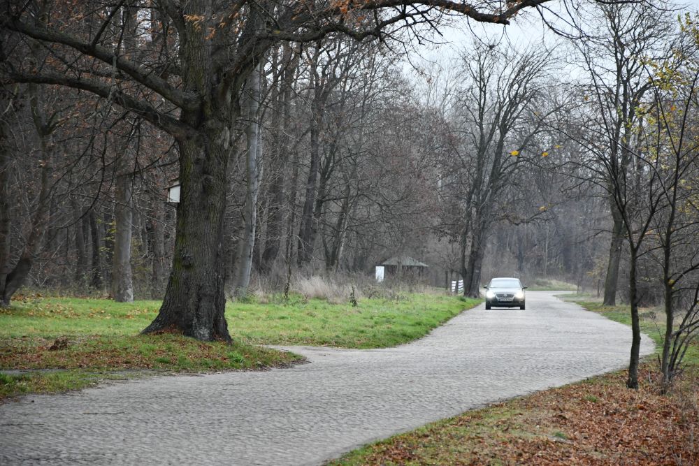 odcinek ulicy Jachtowej wzdłuż której drogę dla rowerów i chodnik wybuduje firma Eurovia Polska.